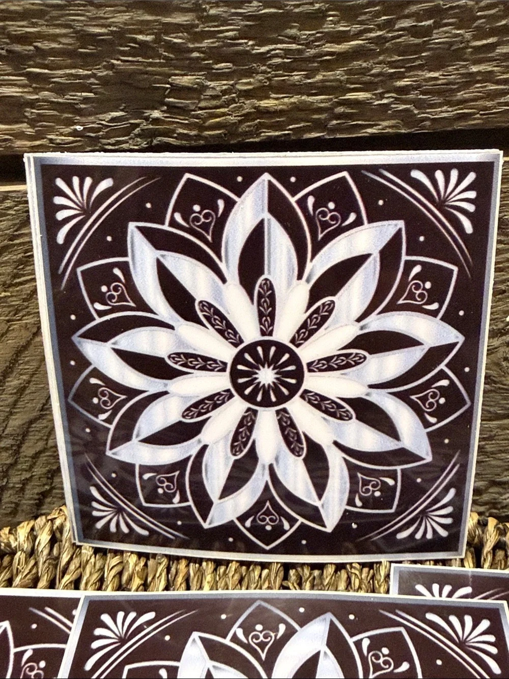 Set of 15 Black & White Mandala Decorative Tiles Peel & Stick Art Decals 4